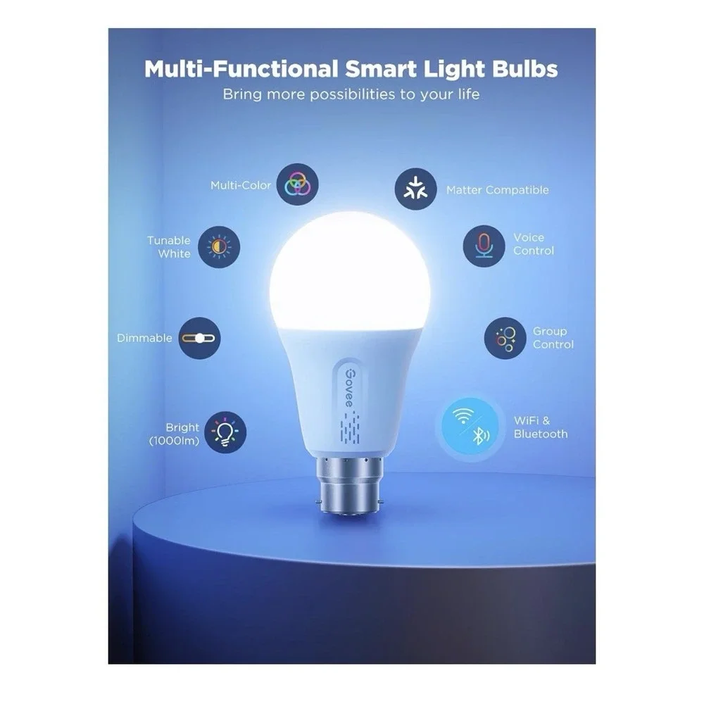 Govee RGBWW Smart LED Bulb 8-Pack H6006 A19 E26 1000LM Matter Alexa Google